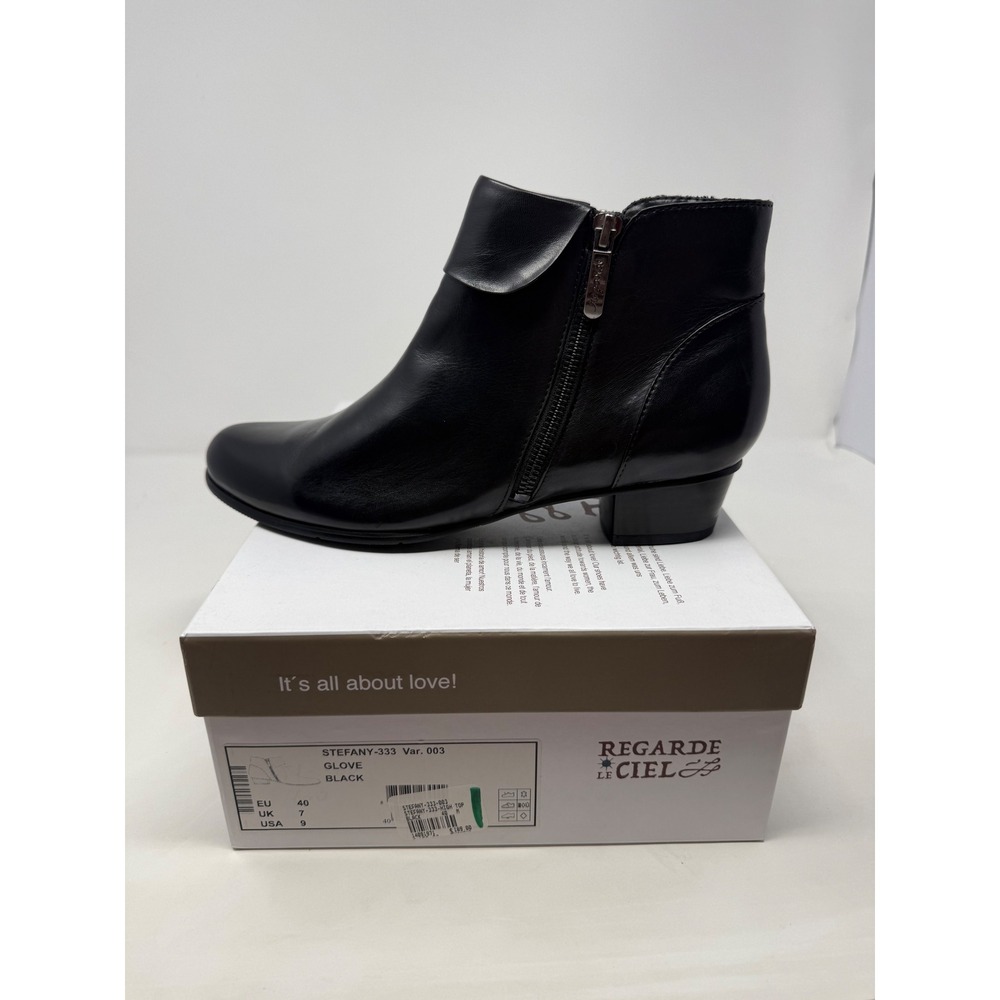 Regarde Le Ciel Stefany-333 Black Leather Ankle Boots Womens 40 EU 9 US Low Heel